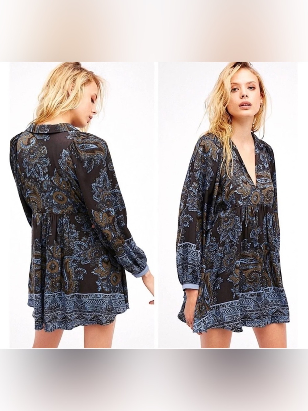 Free People Say You Love Me Paisley Silky Mini Tunic Dress Size M